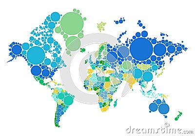 Dot world map with countries, vector Vector Illustration