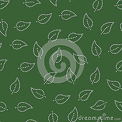 Doted simple leaves seamless pattern in green and white, vector Vector Illustration