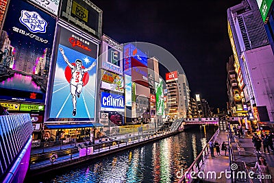 Dotonboti street in Namba is the best sightseeing attraction and famous place in Osaka Editorial Stock Photo