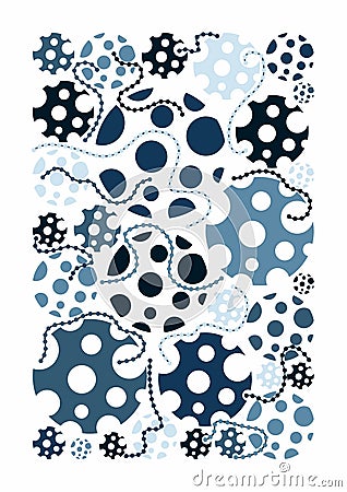 Dots and circles. Abstract shapes. Blue colors. Shapes like cartoon cheese. Card or banner. Vector Illustration