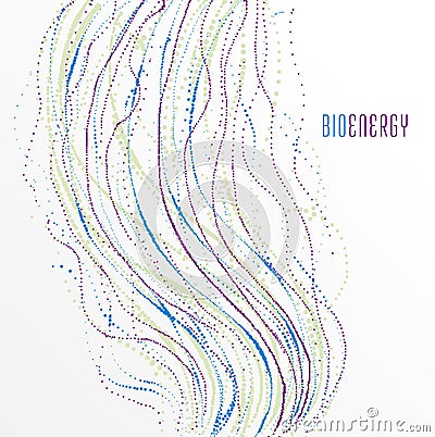 Dots particles flowing array vector abstract background, biology science theme design. Vector Illustration