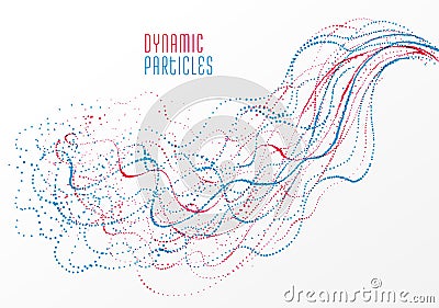 Dots particles flowing array vector abstract background, biology science theme design. Vector Illustration
