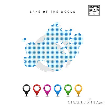 Lake of the Woods, Manitoba-Minnesota-Ontario Dots Pattern Vector Map. Stylized Silhouette. Multicolored Map Markers Vector Illustration