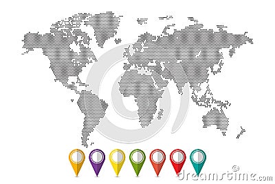 Dots world map with pins vector illustration isolated Vector Illustration