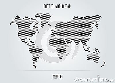 Dotted abstract world map. Vector illustration. Black round dots Vector Illustration