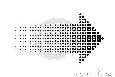 Dotted arrow icon. Vector isolated element. Black dotted vector dynamic arrow. Halftone effect design Vector Illustration