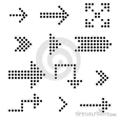 Dotted arrows set. Digital arrow symbols Vector Illustration