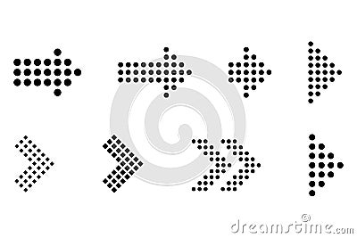 Dotted arrows set. Digital arrow symbols. Vector illustration isolated on white background Vector Illustration