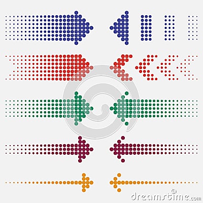Dotted arrows set. Dots pointers, colorful, halftone effect. Vector. Vector Illustration