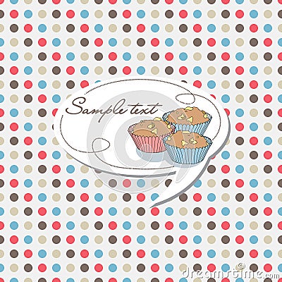 Dotted background with cupcake label Vector Illustration