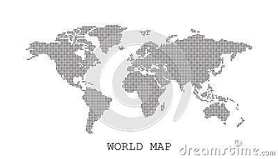 Dotted blank black world map isolated on white background. Vector Illustration