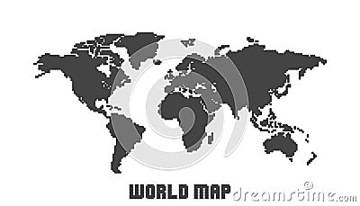 Dotted blank black world map isolated on white background. Vector Illustration