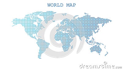 Dotted blank blue world map isolated on white background. Vector Illustration