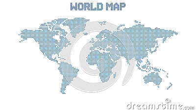 Dotted blank blue world map isolated on white background. Vector Illustration