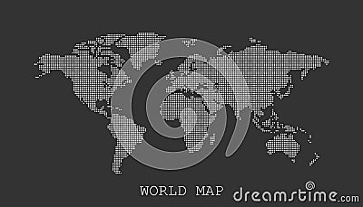 Dotted blank white world map on black background Vector Illustration