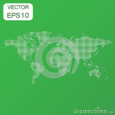 Dotted blank world map icon. Business concept world map pictogram. Vector illustration on green background. Vector Illustration