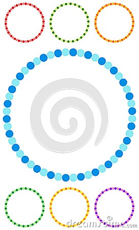 Dotted circle clip-art in seven colors. Dotted circle frames / b Vector Illustration