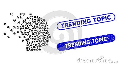 Dotted Collage Digital Mind with Textured Trending Topic Seals Stock Photo