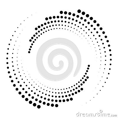 Dotted, dots, speckles abstract concentric circle. Spiral, swirl, twirl element.Circular and radial lines volute, helix.Segmented Vector Illustration