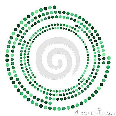 Dotted, dots, speckles abstract concentric circle. Spiral, swirl, twirl element.Circular and radial lines volute, helix.Segmented Vector Illustration
