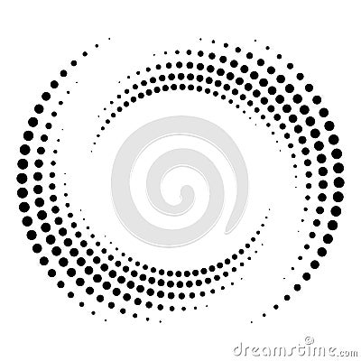 Dotted, dots, speckles abstract concentric circle. Spiral, swirl, twirl element.Circular and radial lines volute, helix.Segmented Vector Illustration