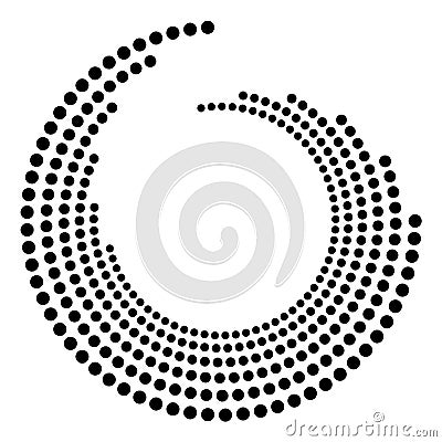 Dotted, dots, speckles abstract concentric circle. Spiral, swirl, twirl element.Circular and radial lines volute, helix.Segmented Vector Illustration