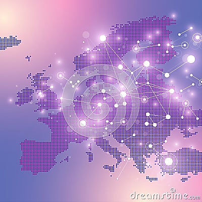 Dotted Europe Map. Geometric graphic background communication. Big data complex with compounds. Digital data Vector Illustration