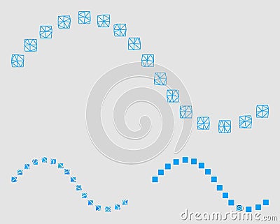Dotted Function Line Vector Mesh Carcass Model and Triangle Mosaic Icon Vector Illustration