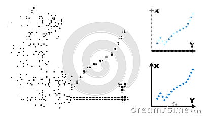 Broken Pixelated Halftone Dotted Function Plot Icon Vector Illustration