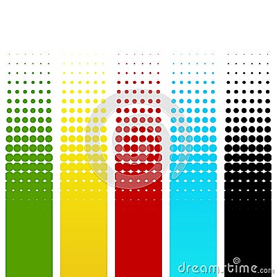 Dotted gradient banners green, yelow, red, blue and black Stock Photo