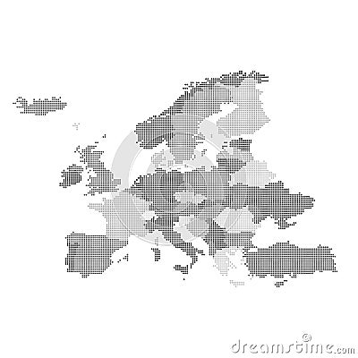 Dotted grey europe map flat vector illustration. Countries are signed in the layers Vector Illustration