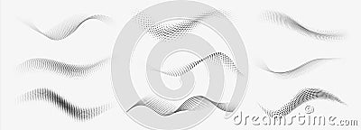 Dotted halftone waves. Abstract liquid shapes, wave effect dotted gradient texture waves isolated vector symbols set Vector Illustration