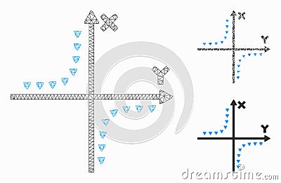 Dotted Hyperbola Plot Vector Mesh Network Model and Triangle Mosaic Icon Vector Illustration