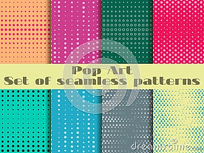 Dotted, Pop Art seamless pattern. Background in pop art style. Set backgrounds pattern. Vector Illustration