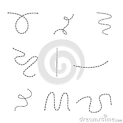 Dotted route signs for different means of transport set isolated on white background Vector Illustration