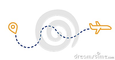 Dotted route track with plane and gps pin. Vector thin line icon illustration. Flight, vacation, trip Vector Illustration