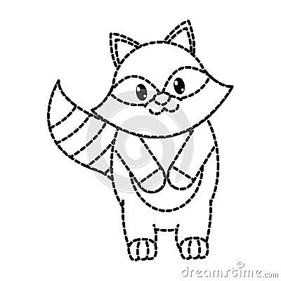 Dotted shape adorable raccoon wild animal character Vector Illustration