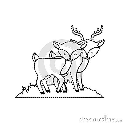 Dotted shape cute deer animal couple together Vector Illustration