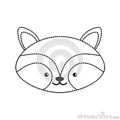 Dotted shape cute raccoon head wild animal Vector Illustration