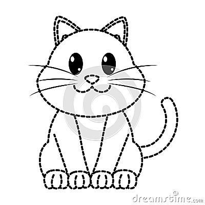 Dotted shape happy cat cute animal character Vector Illustration