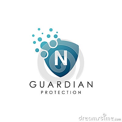 Dotted Shield Letter N Logo. Stock Photo