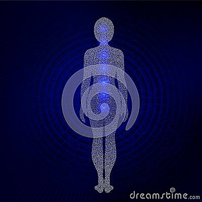 Dotted silhouette of yoga woman with chakra symbols. Vector Illustration