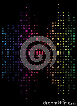 Dotted sound wave, equalizer in rainbow color isolated on black Vector Illustration