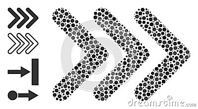 Dotted Triple Arrowhead Right Mosaic of Round Dots with Other Icons Vector Illustration