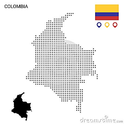 Dotted vector map of Colombia. Round gray spots. Colombia map with national flag and map icons Stock Photo