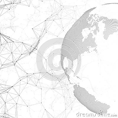 Dotted world globe, connecting lines and dots, chemistry molecular pattern, molecules on white background. Molecule Vector Illustration