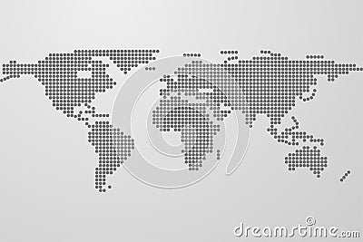 Dotted world map on gray gradient background. World map from black dots. Dots in shape of world map with continents. Vector Illustration