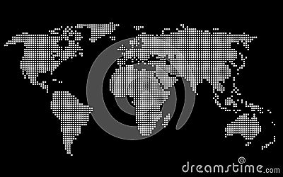 Dotted World Map. White on Black Background Vector Illustration