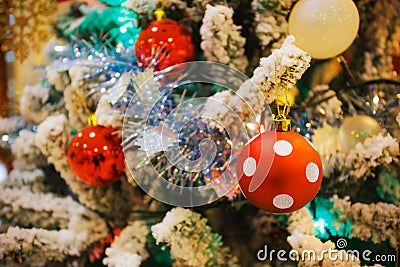 Dotty ball decorated on a Christmas tree Stock Photo