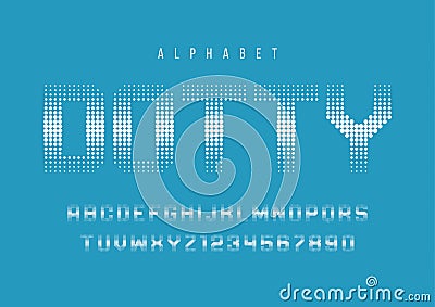 Dotty halftone display font design, alphabet, typeface, letters Vector Illustration